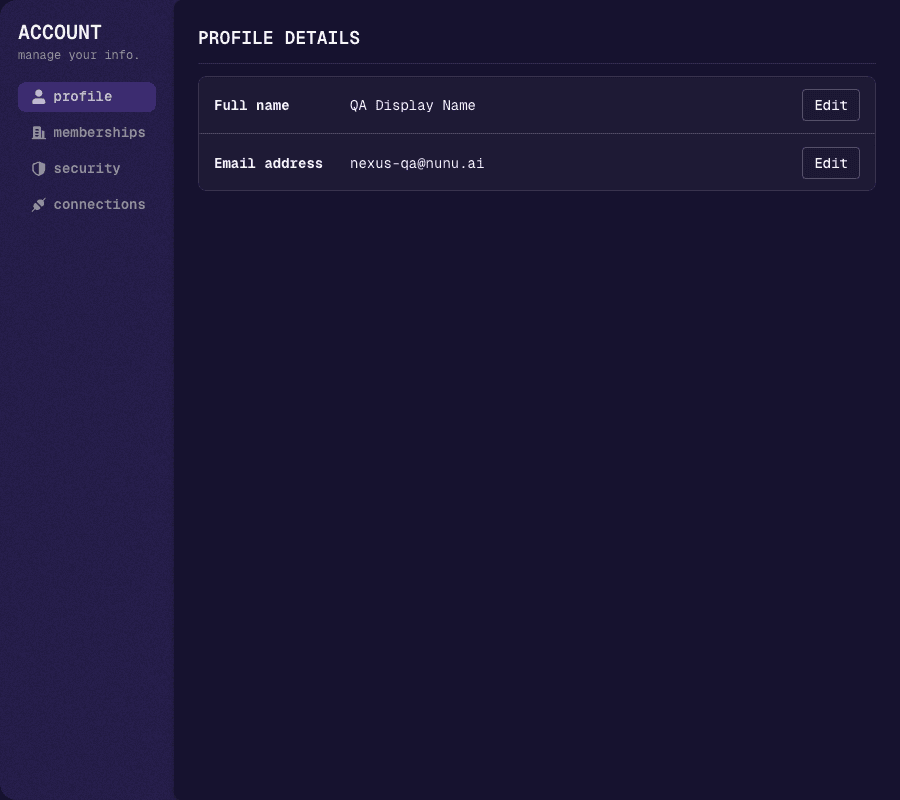 Profile tab of the account dialog
