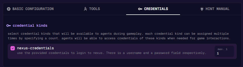 Agent Config Credentials