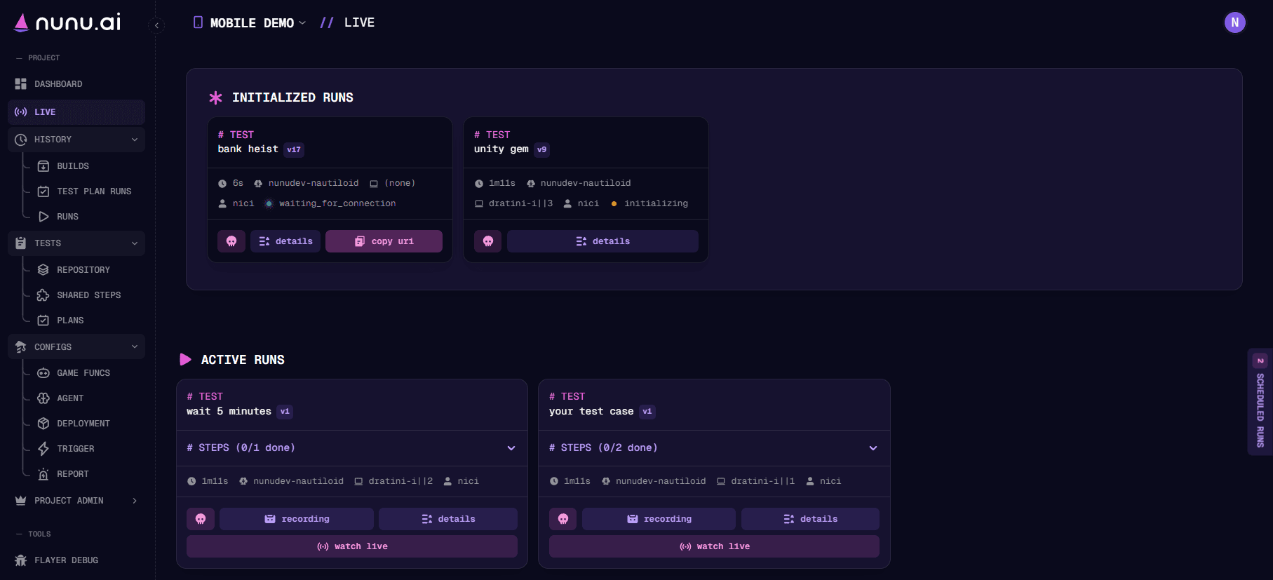 Live Testing Interface