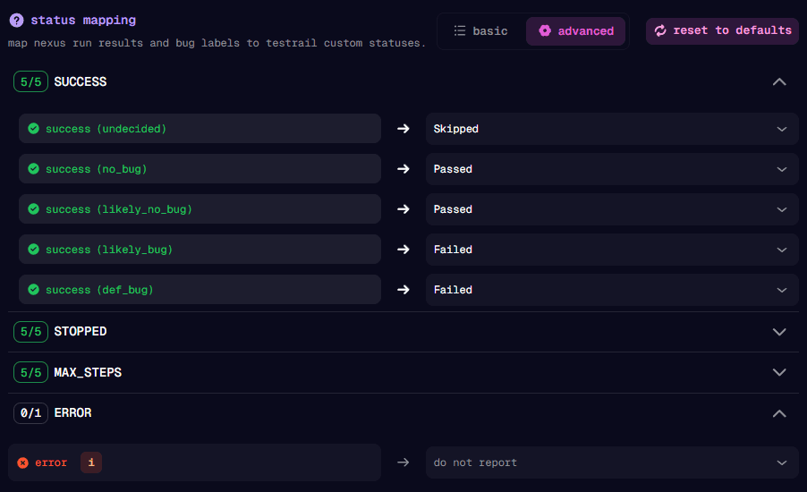 Advanced status mapping mode