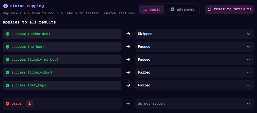 Basic status mapping mode