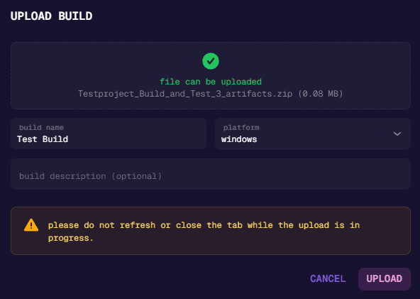 Build Upload Dialog